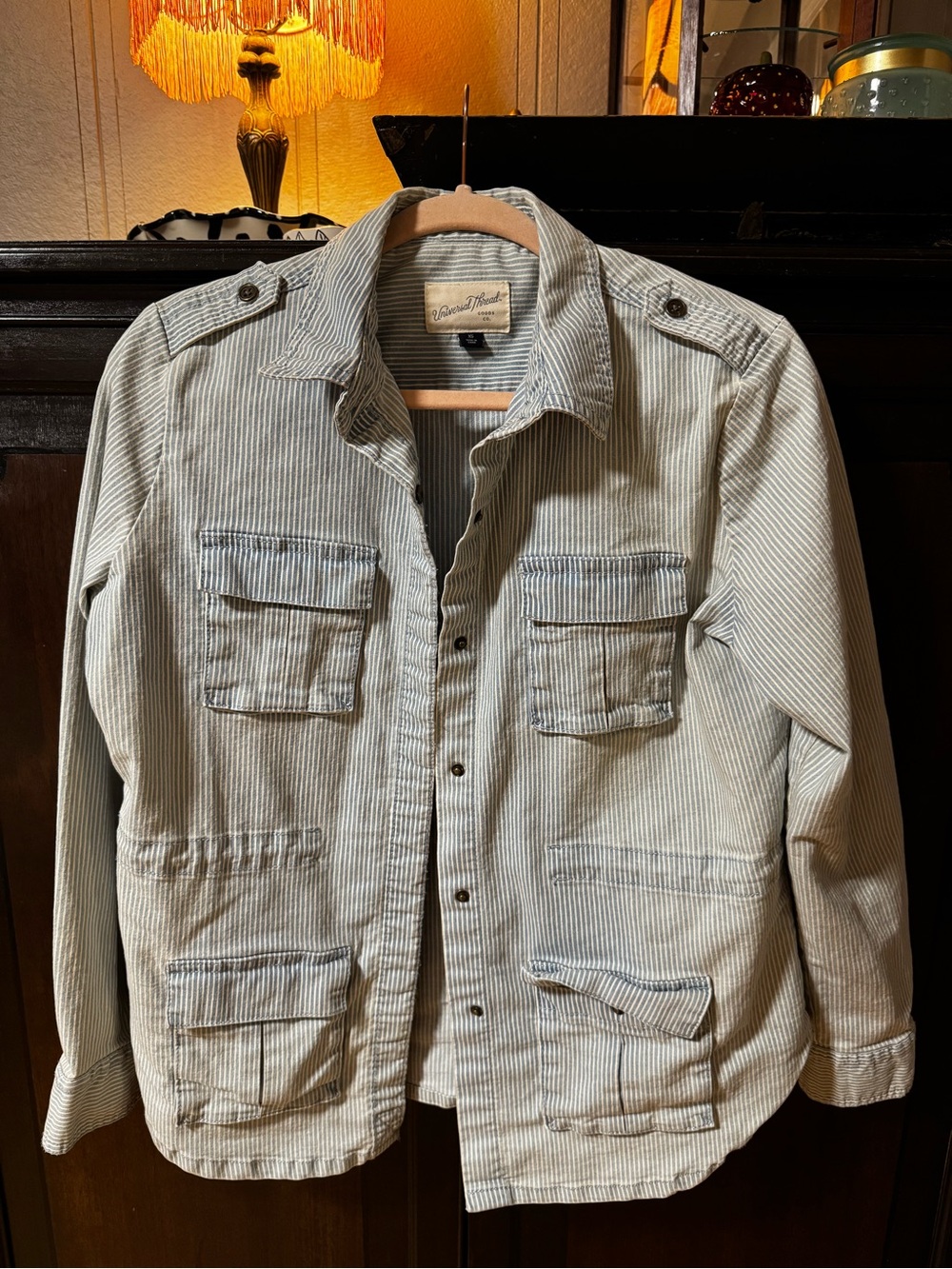 Universal Thread Light Blue & White Striped Military Field Jacket